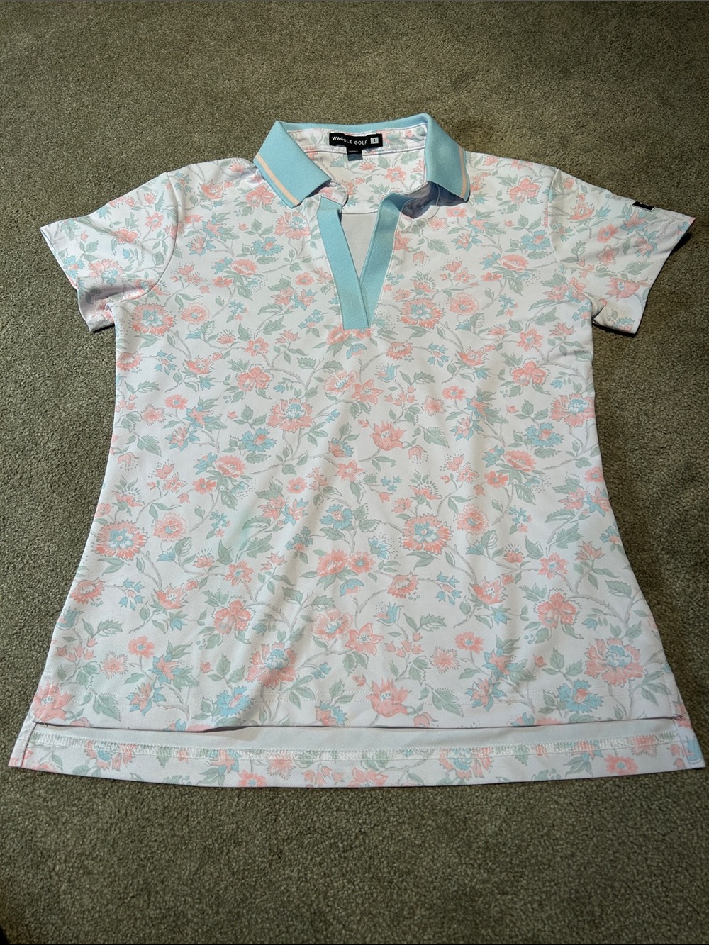 Daily Sports Women's Floral Polo Tee - White with Pink & Light Blue